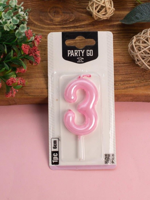 Свеча для торта &quot;Pink glow&quot; цифра 3, (6 см) 