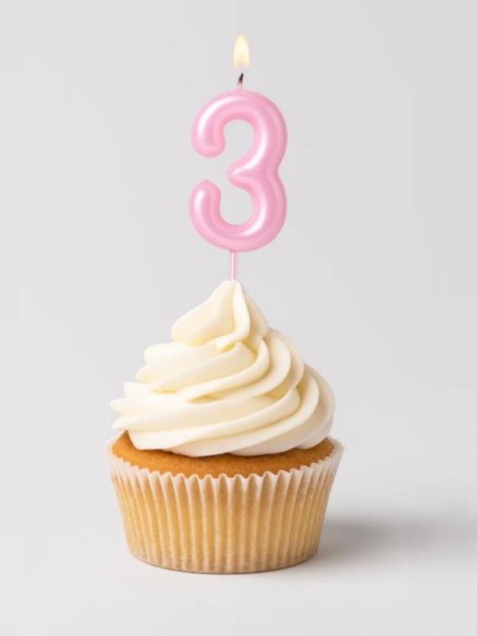 Свеча для торта "Pink glow" цифра 3, (6 см)