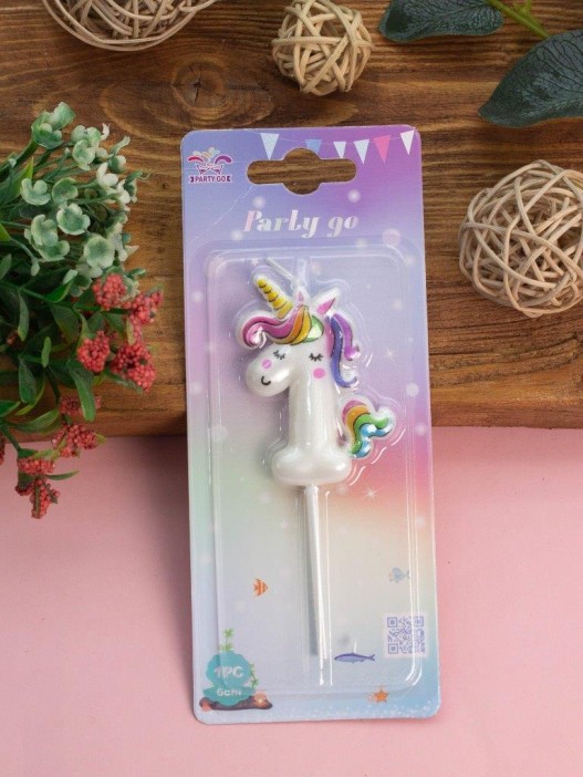 Свеча для торта &quot;Unicorn&quot; цифра 1, (6 см) 