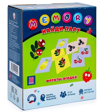 Игра настольная "Найди пару. MEMORY. ФРУКТЫ ЯГОДКИ", с карточками 