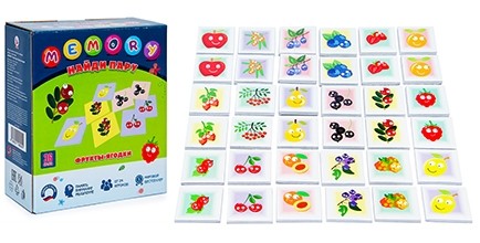 Игра настольная "Найди пару. MEMORY. ФРУКТЫ ЯГОДКИ", с карточками 