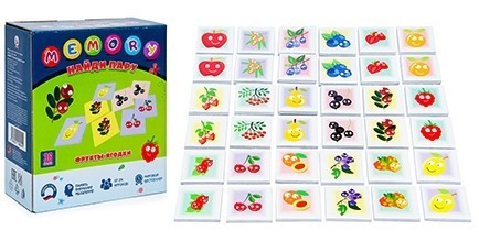 Игра настольная "Найди пару. MEMORY. ФРУКТЫ ЯГОДКИ", с карточками