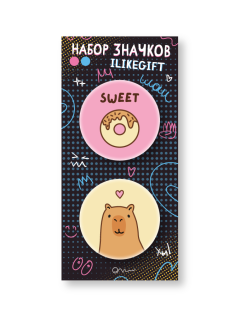 Набор закатных значков 2 шт. iLikeGift &quot;Capybara donut&quot;