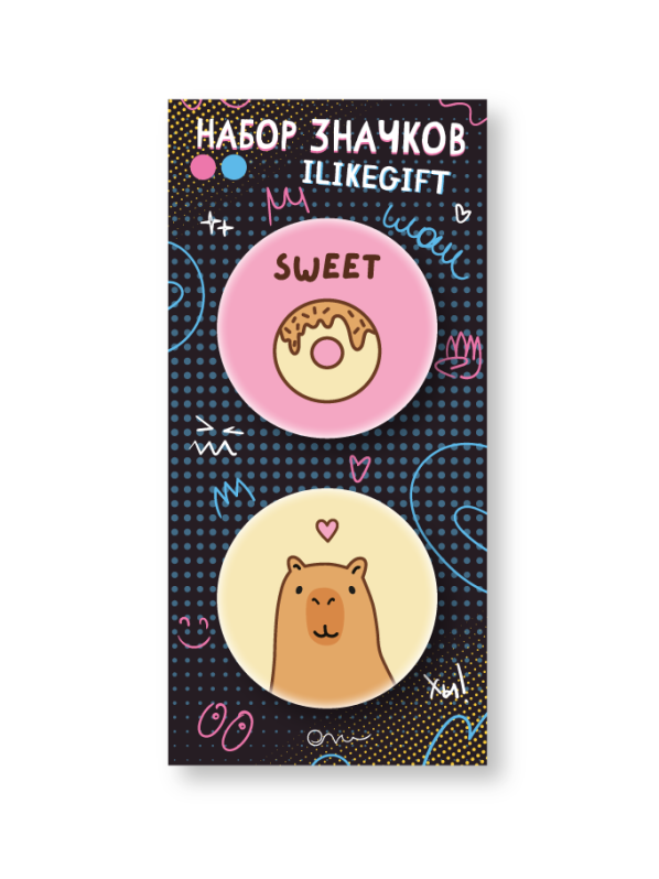 Набор закатных значков 2 шт. iLikeGift &quot;Capybara donut&quot; 