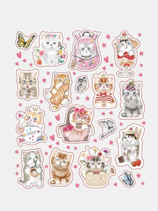 Наклейки декоративные бумажные А5 &quot;Котики на розовом&quot; (15x25см) 