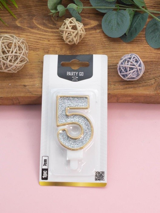 Свеча для торта &quot;Sparkle digit&quot; цифра 5, (7 см) 