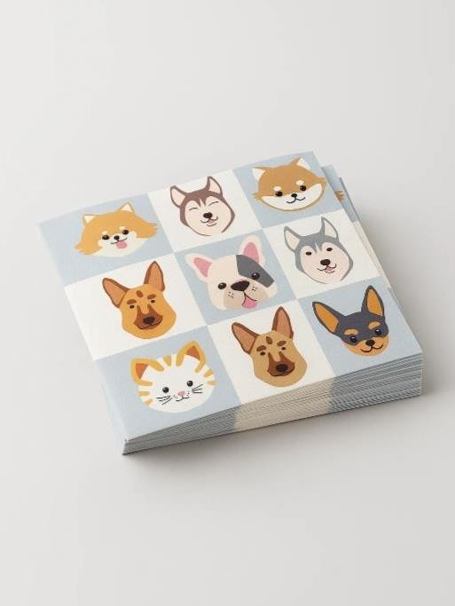 Салфетки бумажные трехслойные 20шт "Собачки с ушками и Котик полосатый", (33*33см)