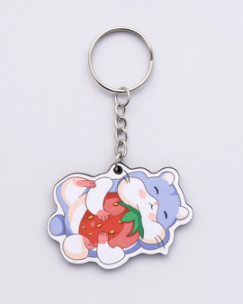 Брелок ECO из дерева "Хомячок и клубника"