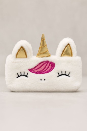 Пенал плюшевый "Unicorn golden horn", white (20*10 см)