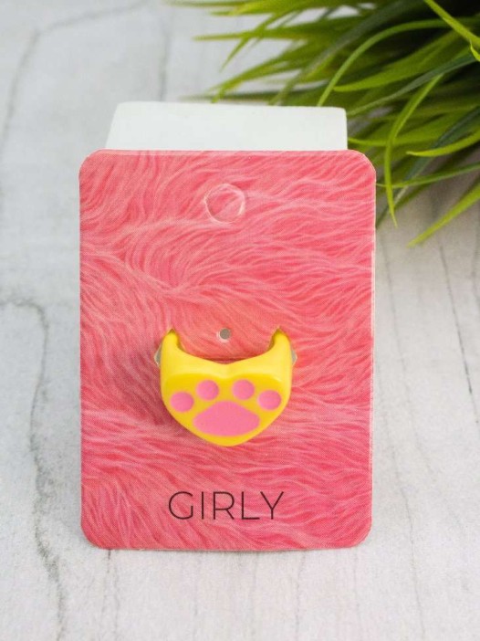 Кольцо акриловое GIRLY "Лапка в сердце", желтое (d=1,7 см) 