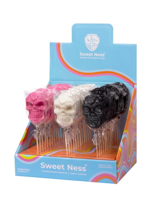 Карамель леденцовая &quot;Череп&quot; ш/б 36шт х 24гр (баббл-гам, арбуз, кола) 