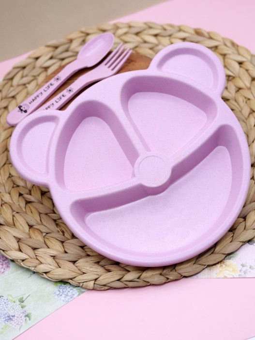 Тарелка &quot;Bear&quot;, pink (ложка+вилка) 