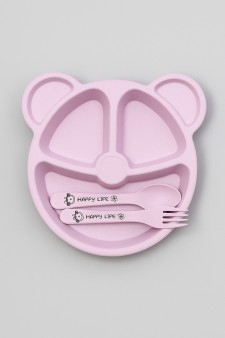 Тарелка "Bear", pink (ложка+вилка)