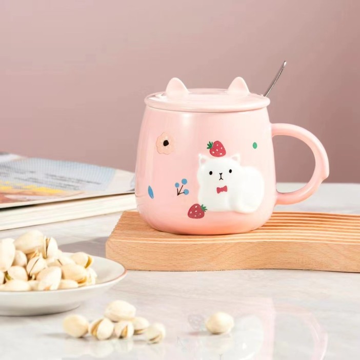 Кружка «Cat and strawberry», pink (400 ml) 