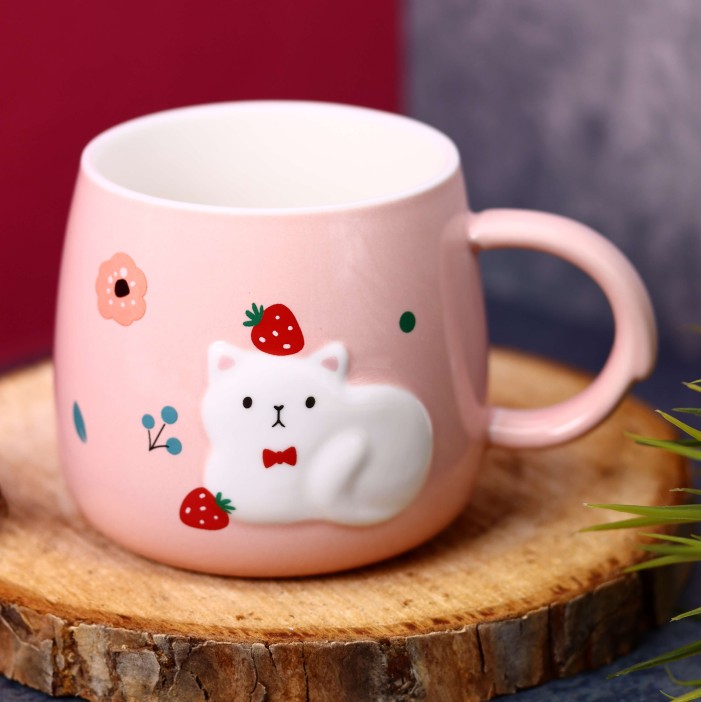 Кружка «Cat and strawberry», pink (400 ml) 