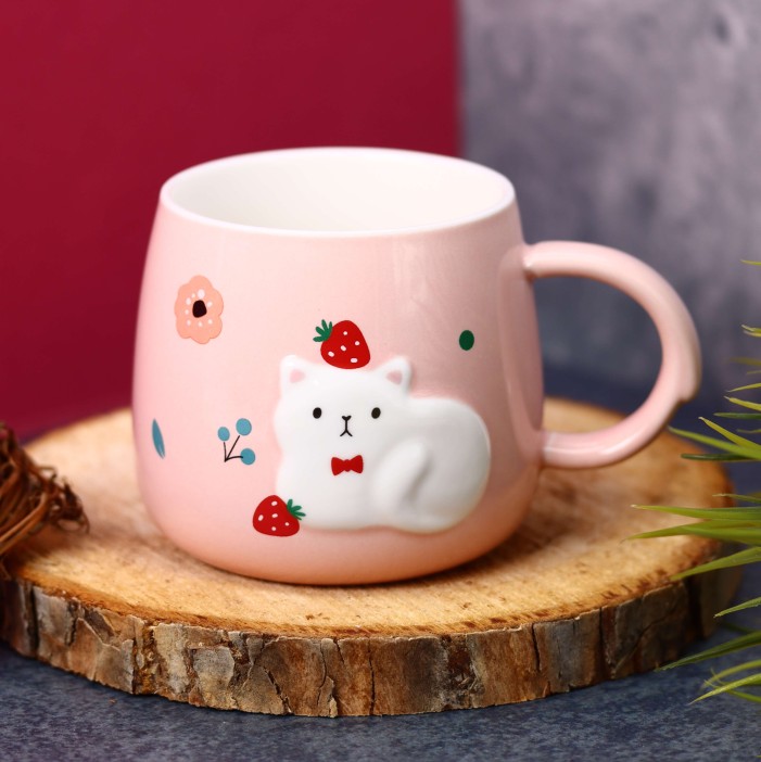Кружка «Cat and strawberry», pink (400 ml) 