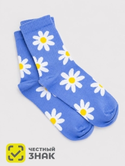 Носки женские "Маргаритки", голубые, р. 35-40