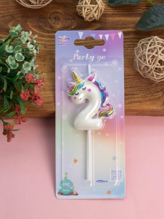 Свеча для торта &quot;Unicorn&quot; цифра 2, (6 см) 