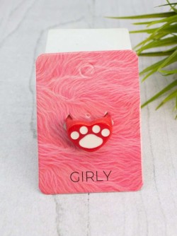 Кольцо акриловое GIRLY "Лапка в сердце", красное (d=1,7 см)