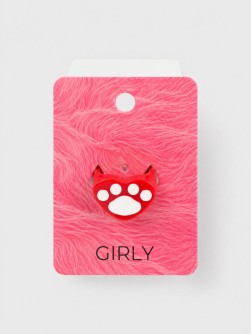 Кольцо акриловое GIRLY "Лапка в сердце", красное (d=1,7 см)