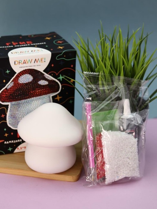 Алмазная мозаика на копилке (нижняя загрузка) Draw Me! «Mushroom», (9.5*9.5*10 см) 