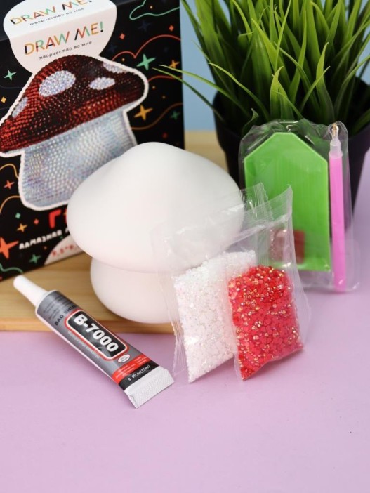 Алмазная мозаика на копилке (нижняя загрузка) Draw Me! «Mushroom», (9.5*9.5*10 см) 