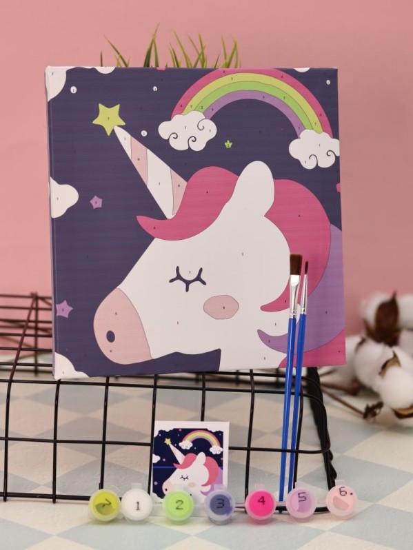 Картина по номерам на подрамнике Draw Me! "Радужный единорог", (20*20 см)