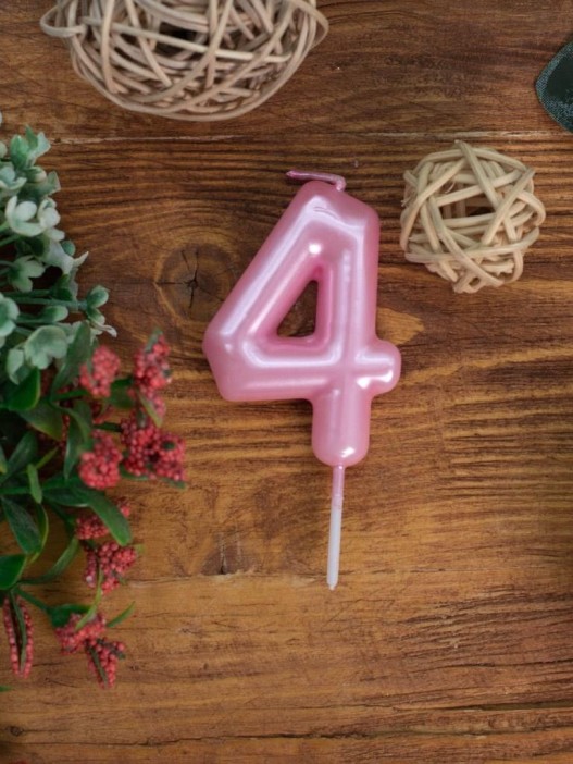Свеча для торта &quot;Pink glow&quot; цифра 4, (6 см) 