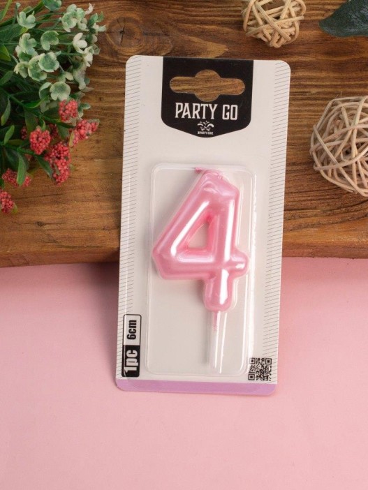 Свеча для торта &quot;Pink glow&quot; цифра 4, (6 см) 