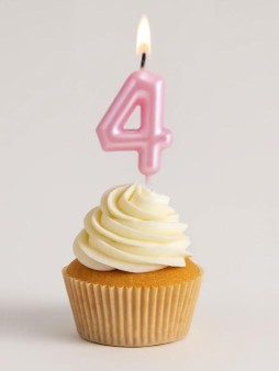 Свеча для торта "Pink glow" цифра 4, (6 см)