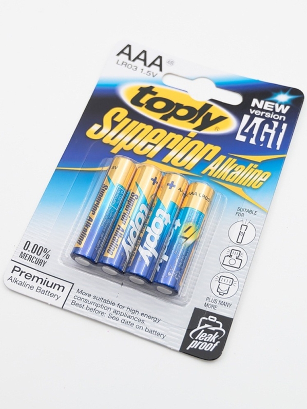 Набор щелочных батареек 4 шт. ААА LR03 1.5V "Toply Superior Alkaline"