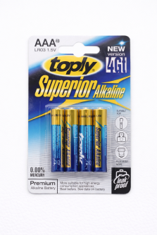 Набор щелочных батареек 4 шт. ААА LR03 1.5V "Toply Superior Alkaline"