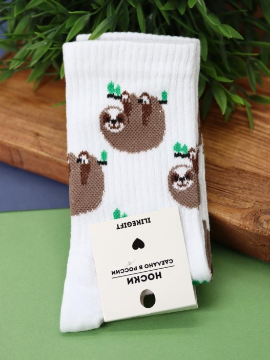 Носки женские "Sloth on branch", р. 35-40, белый 