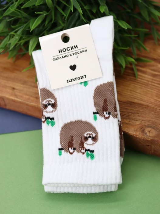 Носки женские "Sloth on branch", р. 35-40, белый 
