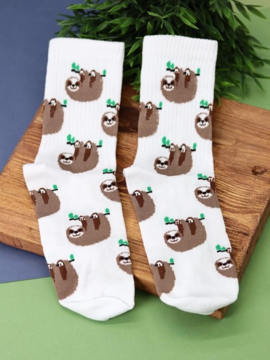 Носки женские "Sloth on branch", р. 35-40, белый 