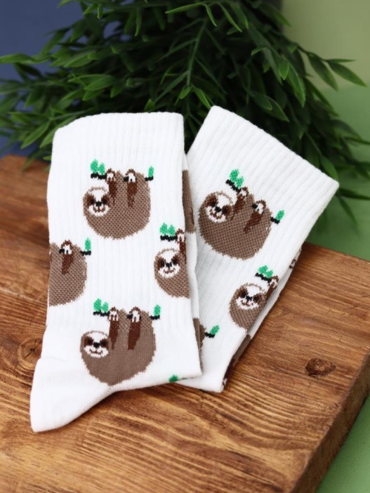 Носки женские "Sloth on branch", р. 35-40, белый 