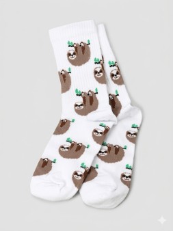 Носки женские "Ленивец на обеде", р. 35-40, белые
