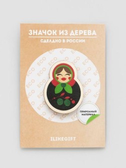 Значок ЭКО из дерева РУССКАЯ КУКЛА