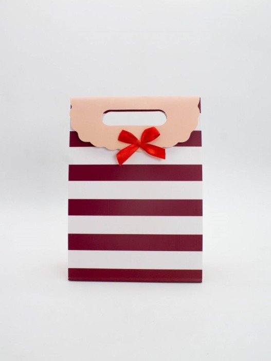 Пакет подарочный (M) &quot;Many stripes&quot;, red (19x 9 x 27) 