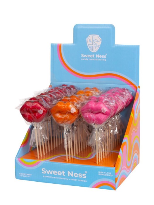 Карамель леденцовая &quot;Губы&quot; ш/б 36шт х 30гр (малина, земляника, апельсин) 
