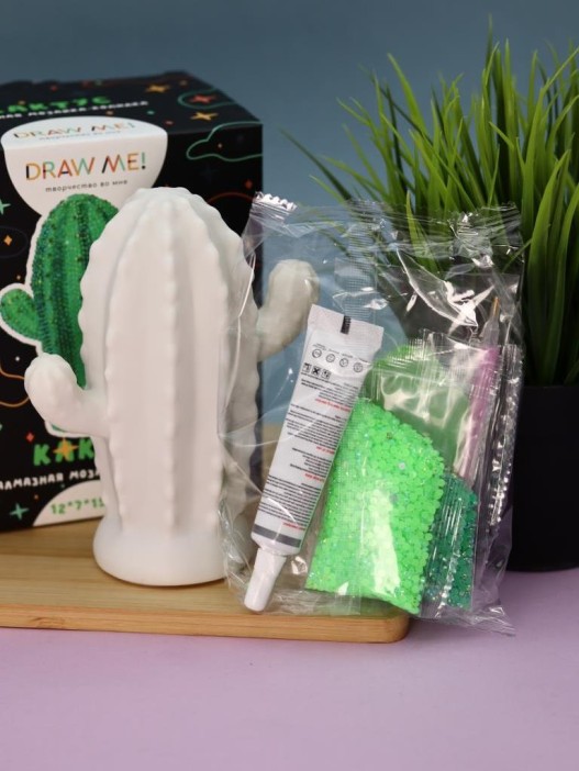 Алмазная мозаика на копилке (нижняя загрузка) Draw Me! «Cactus», (12*7*15 см) 