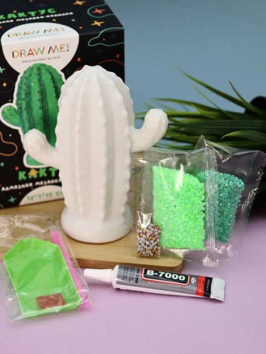 Алмазная мозаика на копилке (нижняя загрузка) Draw Me! «Cactus», (12*7*15 см) 