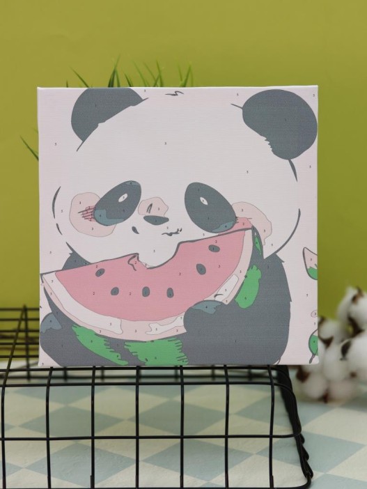 Картина по номерам на подрамнике Draw Me! «Panda with watermelon», (20*20 см) 