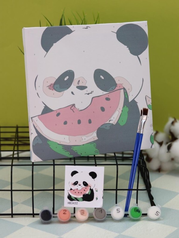 Картина по номерам на подрамнике Draw Me! "Панда с арбузом", (20*20 см)