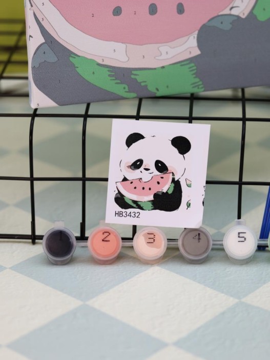 Картина по номерам на подрамнике Draw Me! «Panda with watermelon», (20*20 см) 