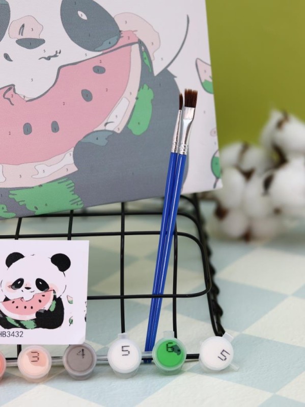Картина по номерам на подрамнике Draw Me! "Панда с арбузом", (20*20 см)