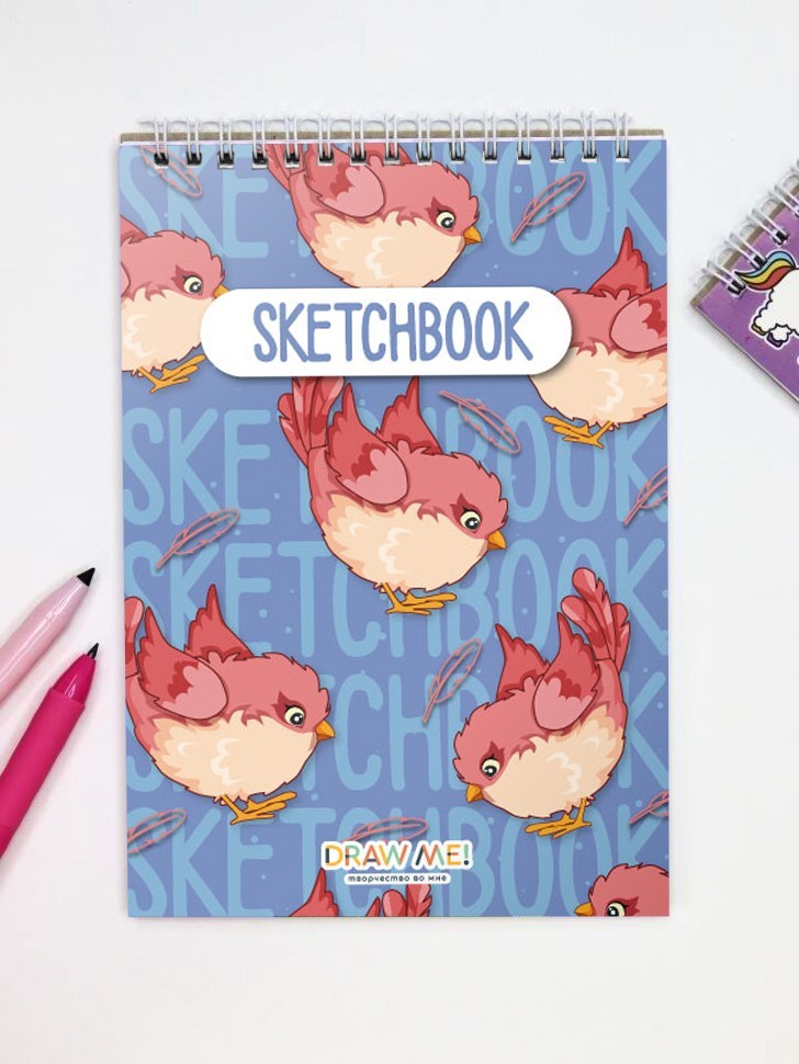 Блокнот для зарисовок DRAW ME! "Забавные птички", 14х20 см