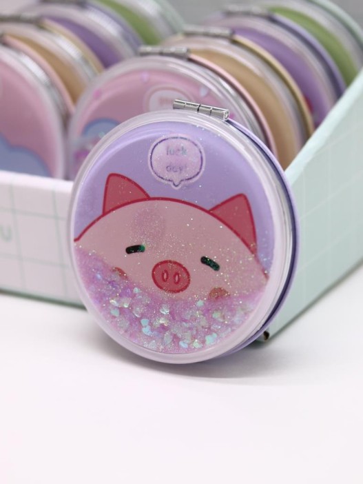 Зеркало шейкер раскладное &quot;Face Pig&quot;, фиолетовое, 7*7 см 