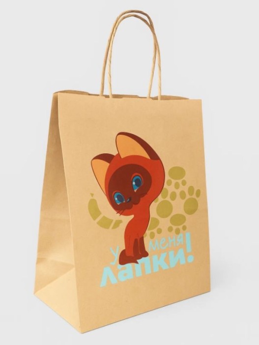 Пакет подарочный «Котёнок по имени Гав. У меня лапки», крафт (24*14*30) 
