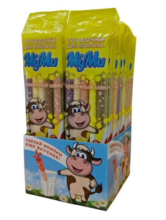 Трубочка для молока "МУМИ " Сливочный Микс (упаковка - 24 трубочки) 